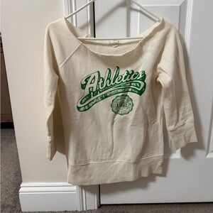 American Eagle Outfitters Cream Pullover with Green Athletic Logo